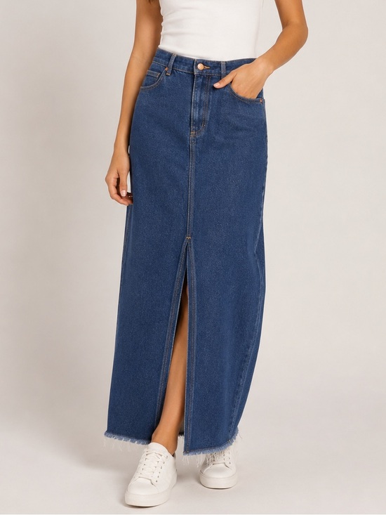 Pilcro Dresses & Skirts - Pilcro Anthropologie The Madi Front-Slit Denim Skirt Dark Jean A-Line Fray Sz 4